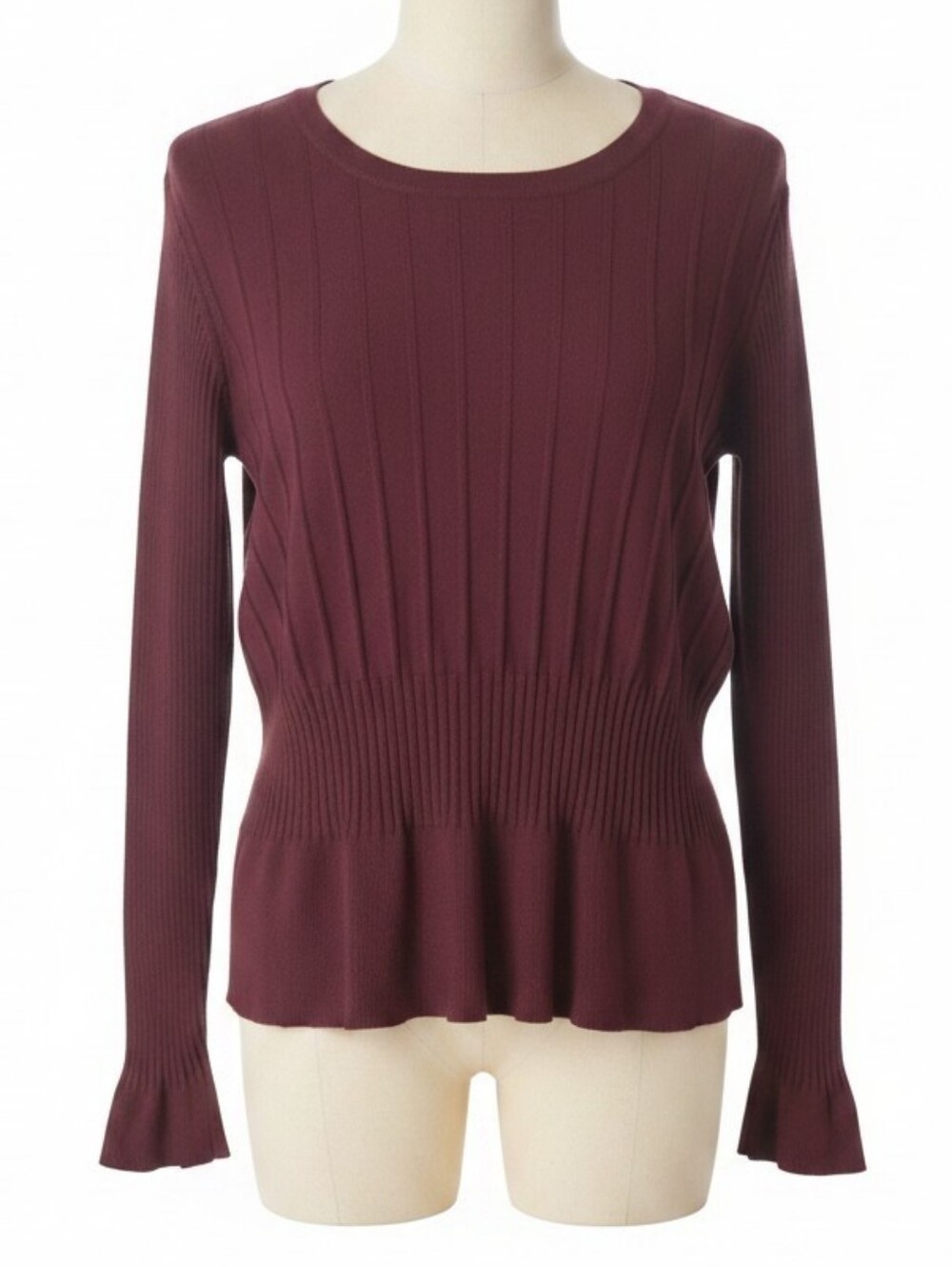 Ann Taylor Ribbed Crew Neck Burgundy Sweater